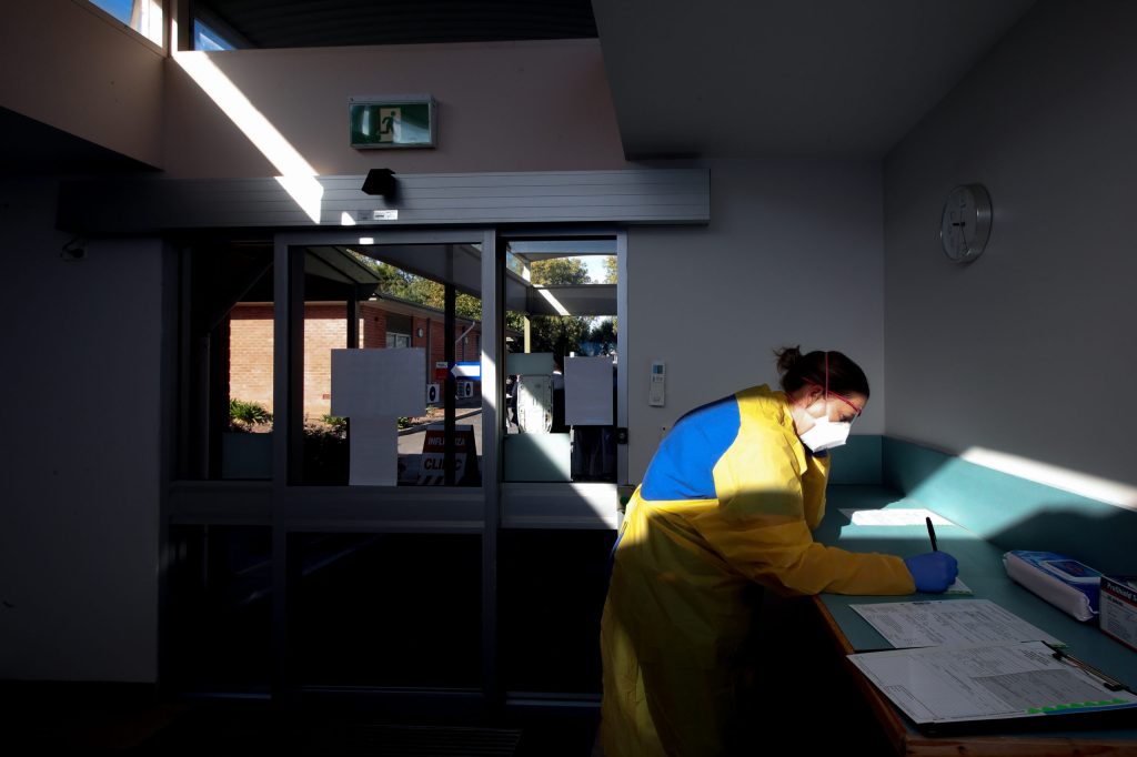 Nurse Skye Haagmans  at the COVID-19 Clinic at Mount Barker hospital. Photo: AAP/Kelly Barnes