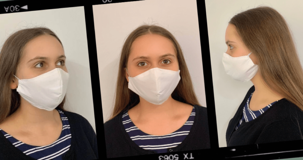 The Design Furniture face mask in white.