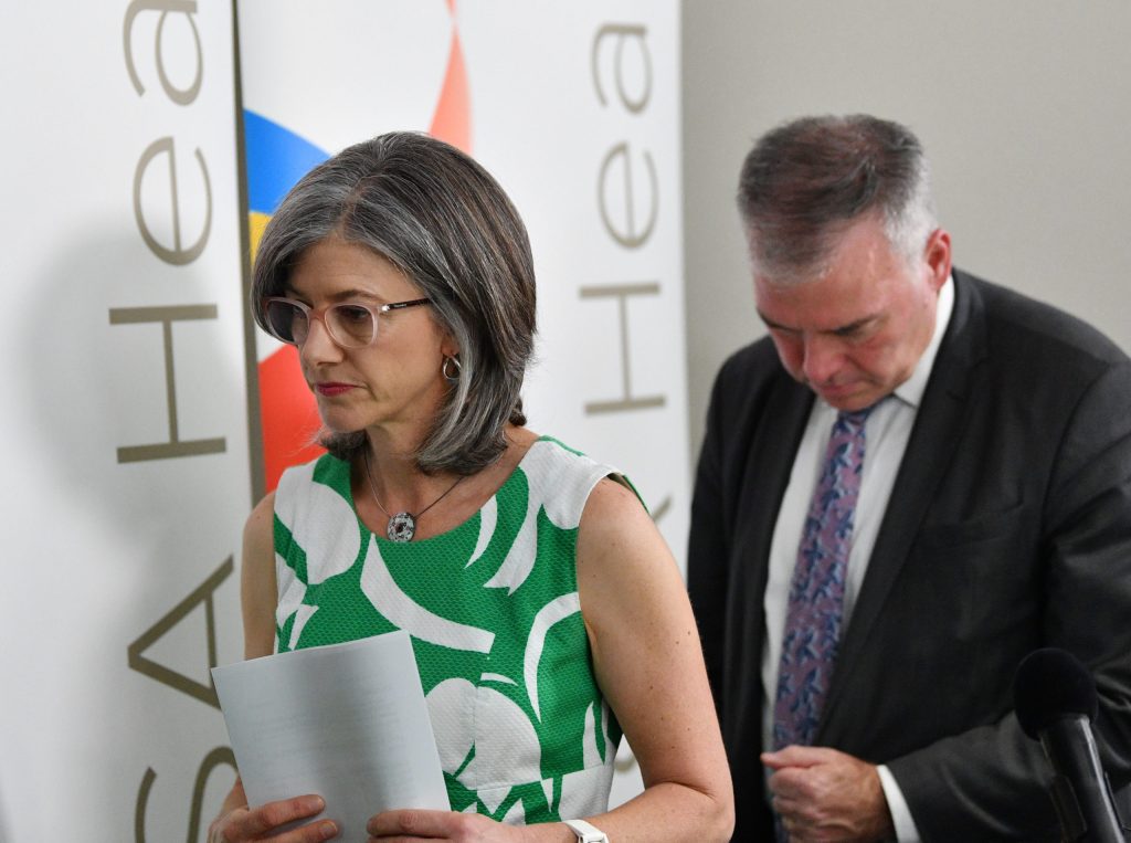 South Australian chief public health officer Nicola Spurrier and Health Minister Stephen Wade at a previous media conference. Photo: David Mariuz / AAP