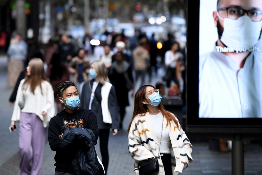 The scene in Sydney's Pitt Street Mall yesterday in the wake of eased restrictions. Photo: AAP/Joel Carrett