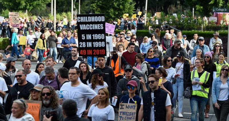 Protestors at the 'Wake Up Australia!' march at Hyde Park in Sydney. Photo: Bianca De March/AAP