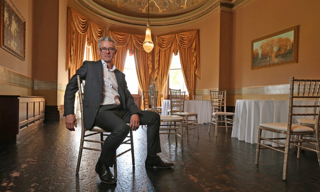 Ayers House managing director Richard McLeod in the historic building's ballroom, which is used for weddings, corporate events and parties. 