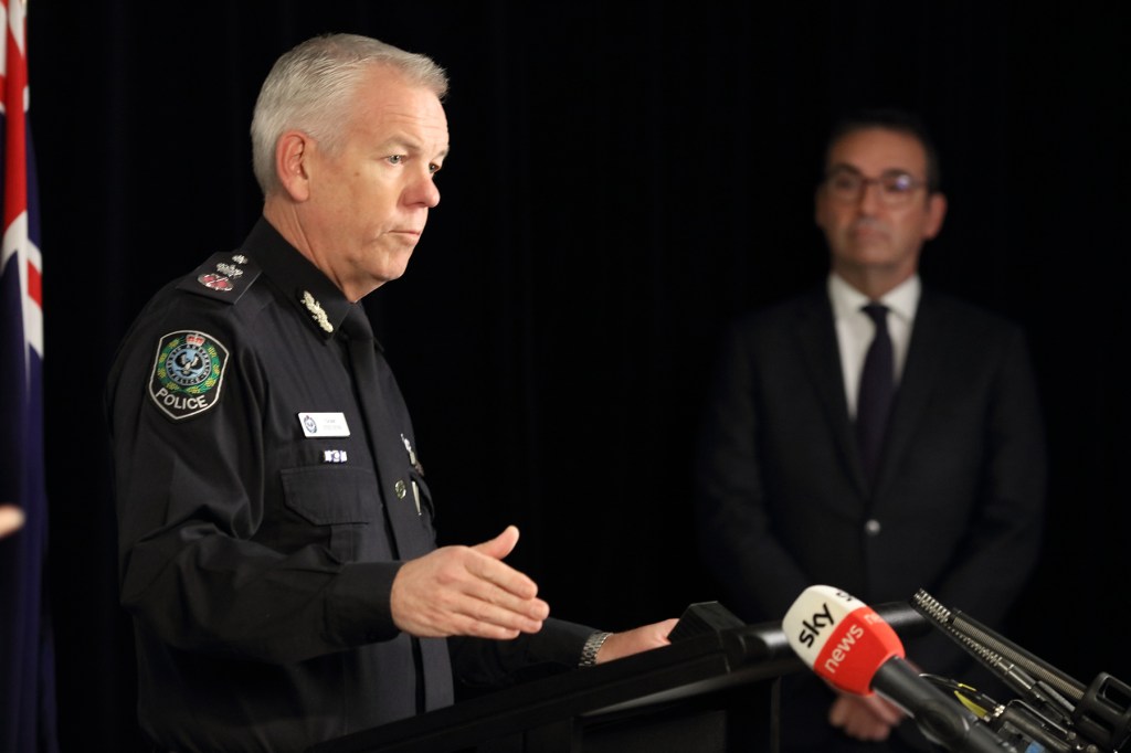 State Emergency Coordinator Grant Stevens and Premier Steven Marshall. Photo: Tony Lewis/InDaily