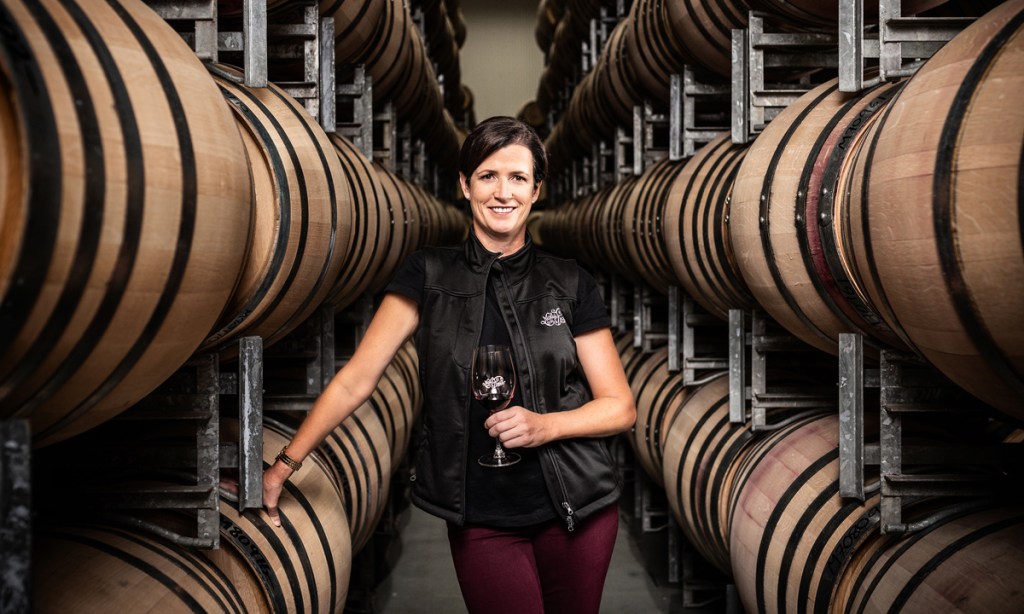 Mollydooker Wines CEO Sarah Marquis in the McLaren Vale winery. Picture: Liam West.