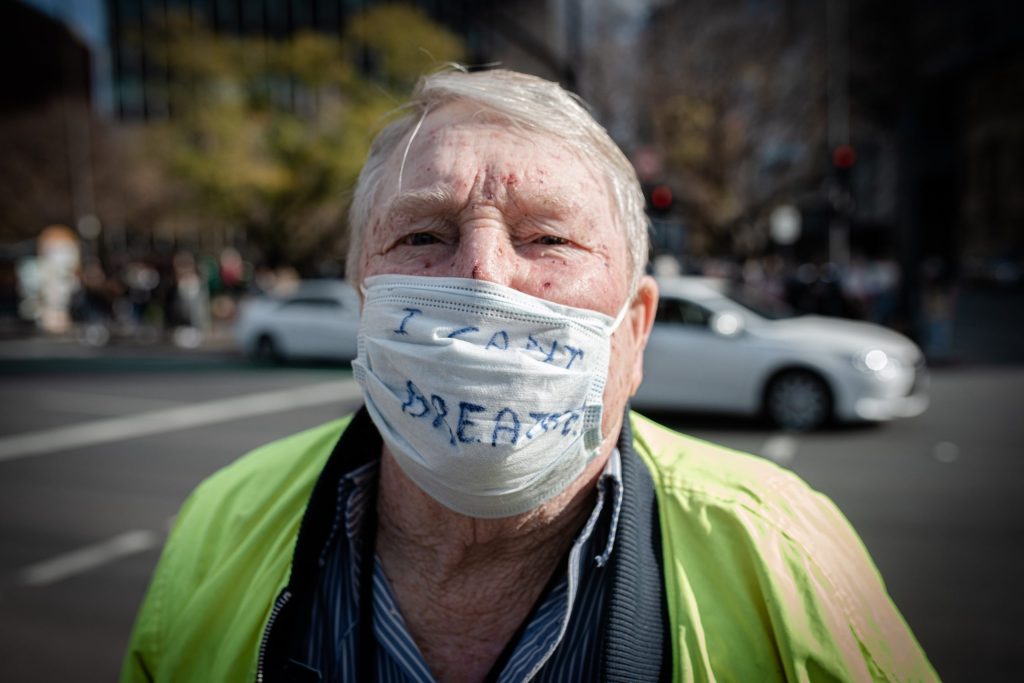 One of the protestors at Saturday's rally in Adelaide. Photo: Nat Rogers