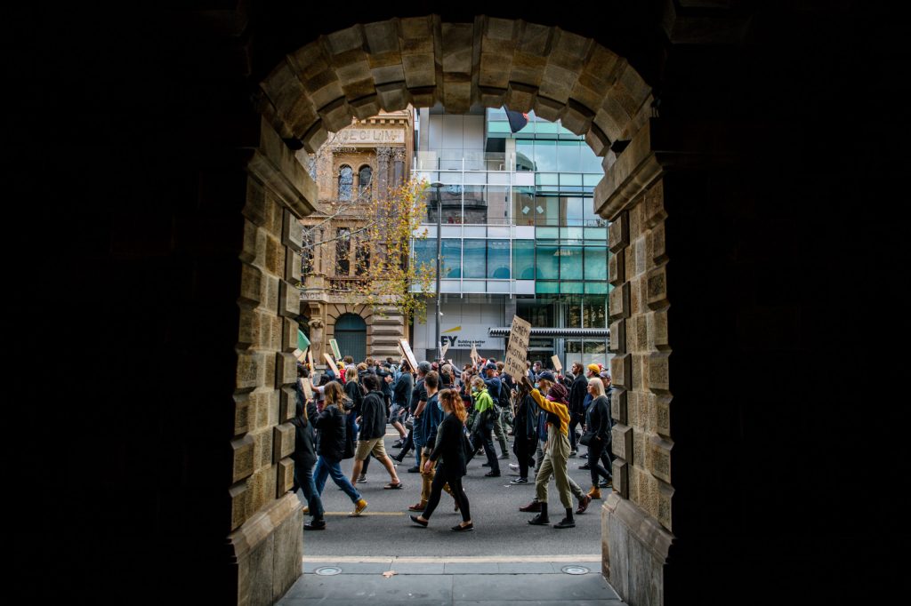 Health authorities are watching to see if Saturday's protests, like this one in Adelaide, will lead to a spike in COVID-19. Photo: AAP/Morgan Sette