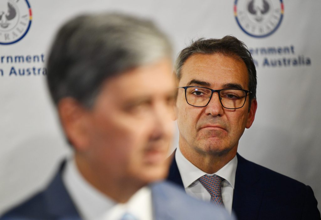 Treasurer Rob Lucas with Premier Steven Marshall. Photo: David Mariuz / AAP