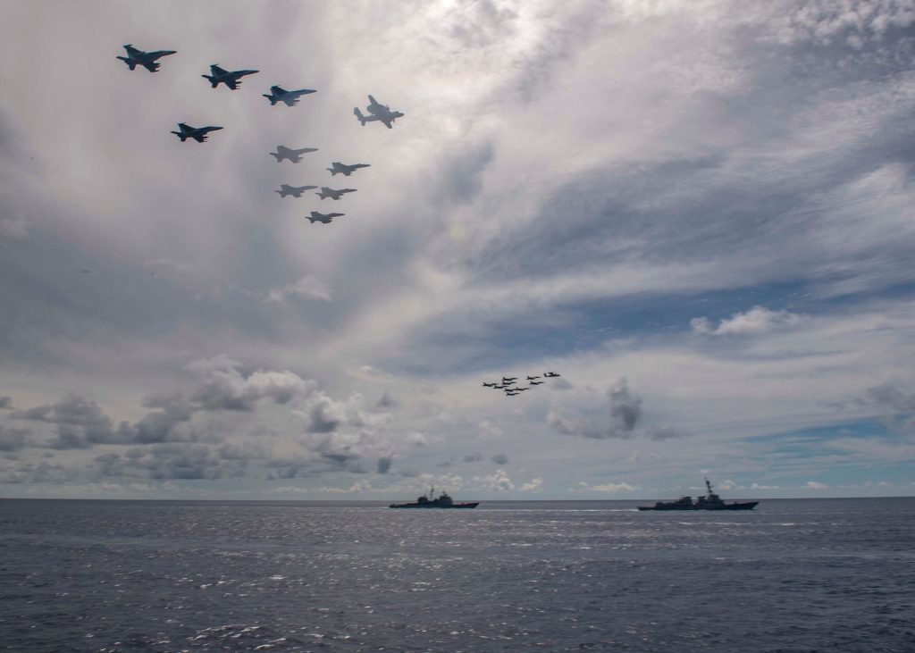 Two US Navy aircraft carrier strike groups held exercises in the South China Sea this month. Photo supplied.