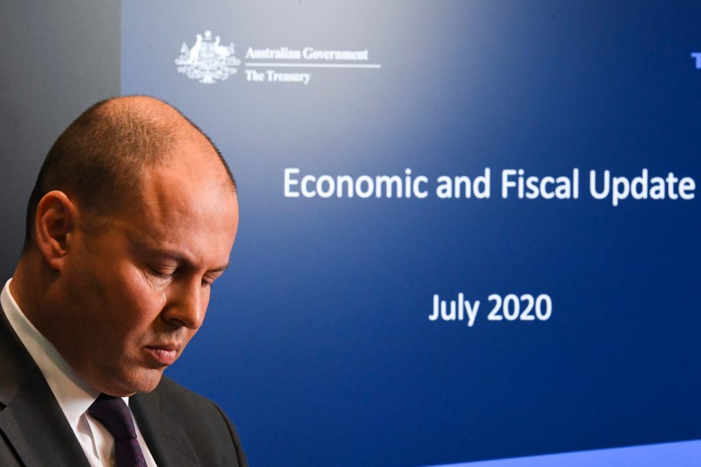 Treasurer Josh Frydenberg outlined the budget's "eye-watering" deficit on Thursday. Photo: AAP/Lukas Coch 