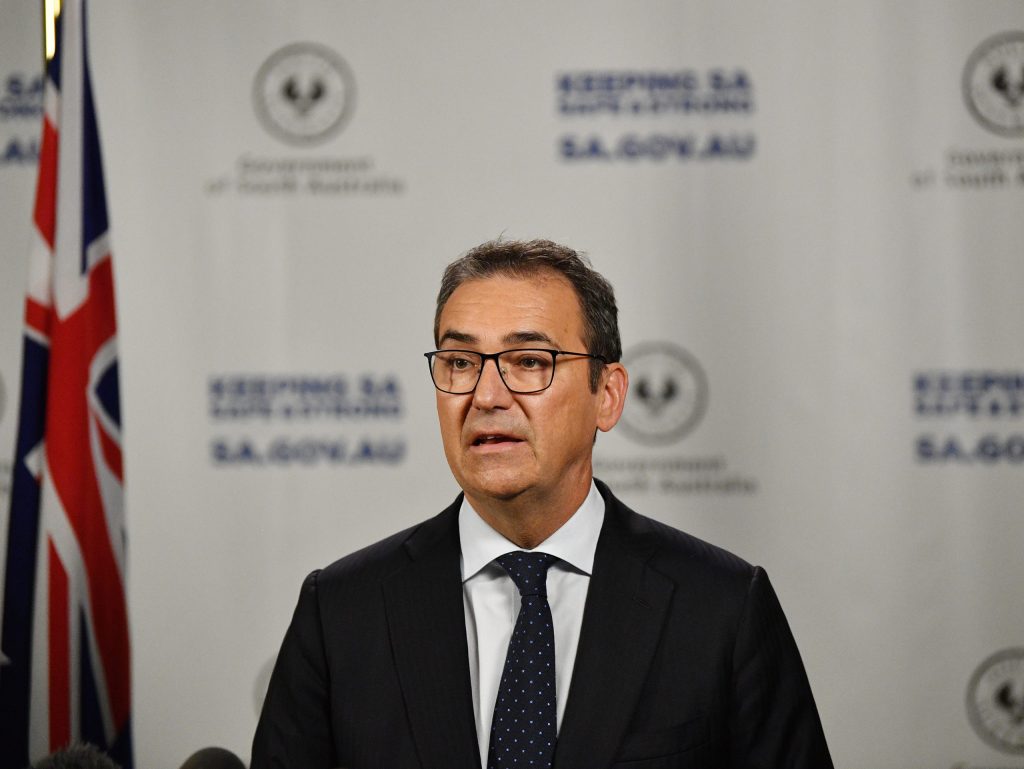 Premier Steven Marshall announcing his reshuffle yesterday. Photo: AAP/David Mariuz