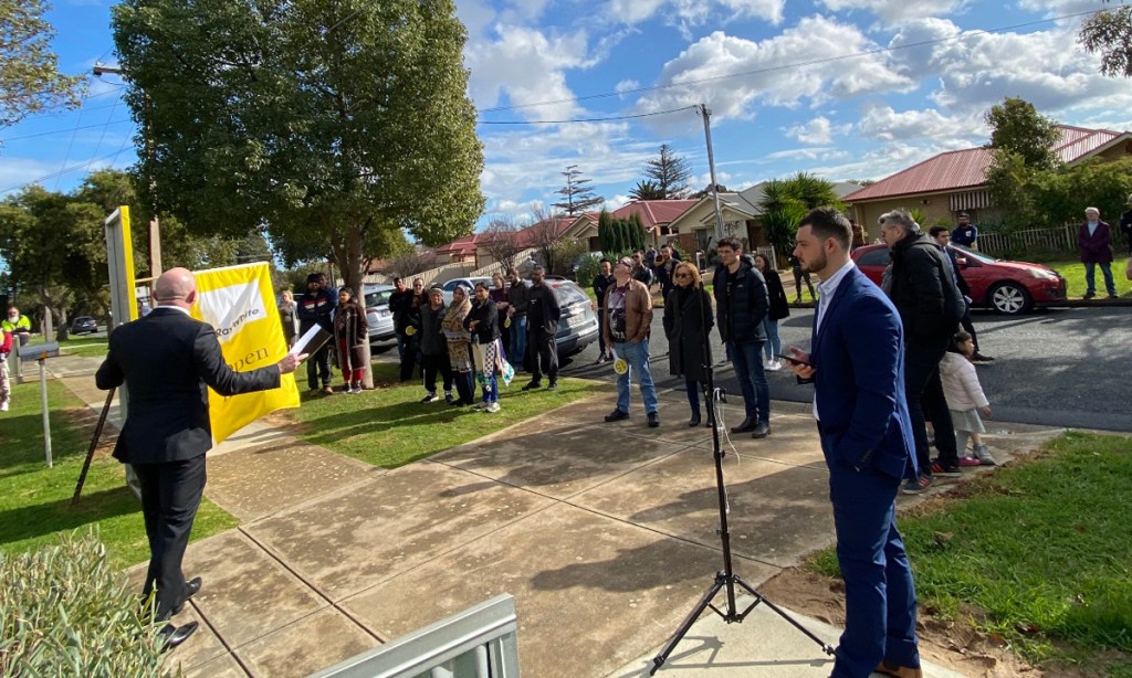 Ray White auctioneer John Morris in action at a recent auction in Adelaide.