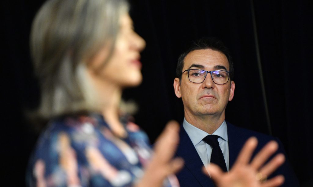 South Australian Premier Steven Marshall and chief public health officer Professor Nicola Spurrier. Photo: David Mariuz/AAP 