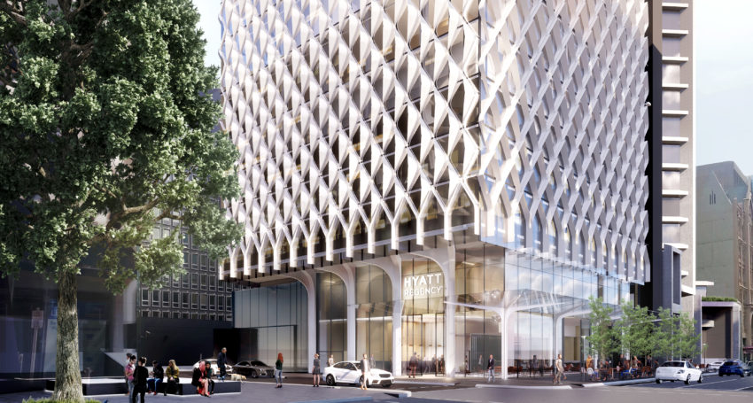 A former render of the proposed Hyatt Regency Adelaide. This design has since been scrapped. Image: CEL Development 