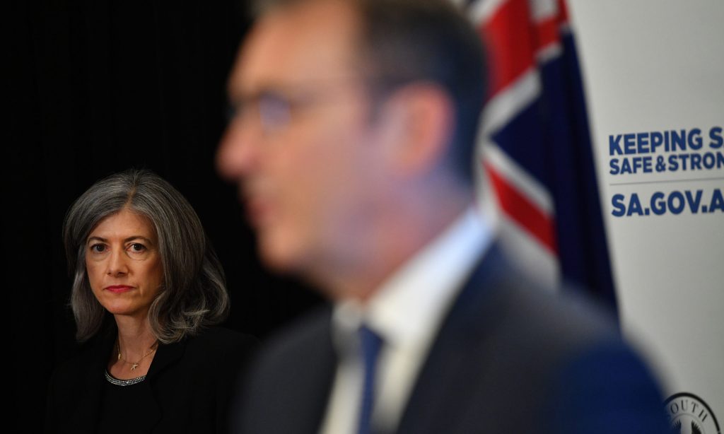 SA Chief Public Health Officer Professor Nicola Spurrier with Premier Steven Marshall. Photo: David Mariuz/AAP