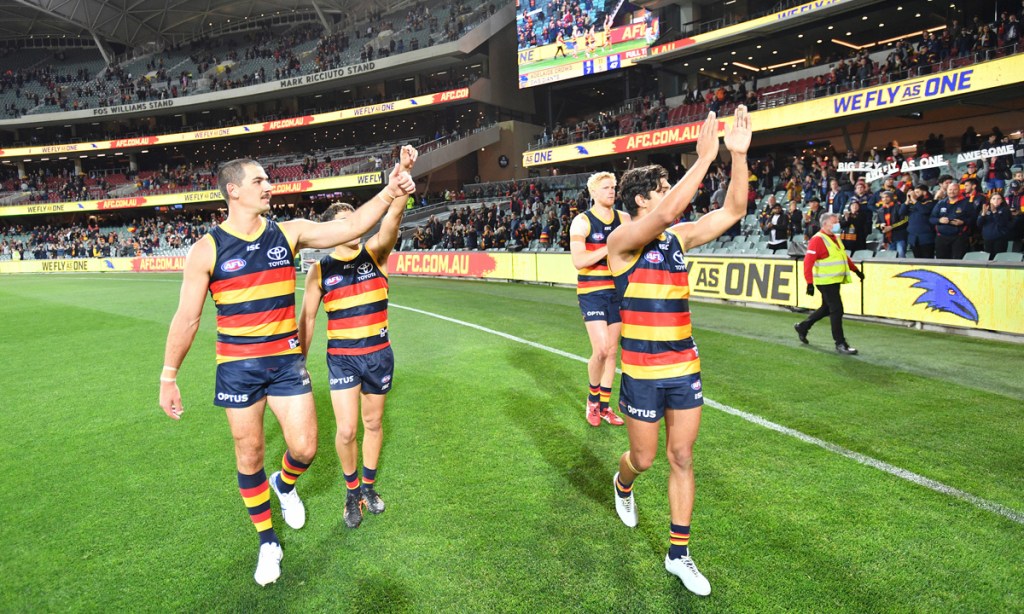 The Adelaide Crows are celebrating their second win in eight days following a 13-month losing streak. Picture: David Mariuz/AAP.