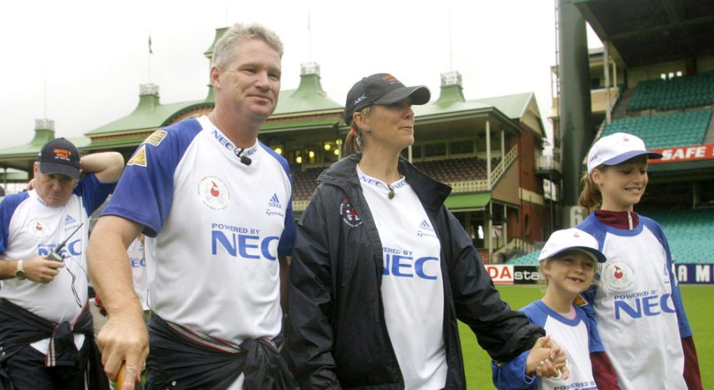 Dean Jones with his wife Jane and daughters Isabella and Phoebe at the Sydney Cricket Ground in 2003. Picture: Paul Miller AAP.