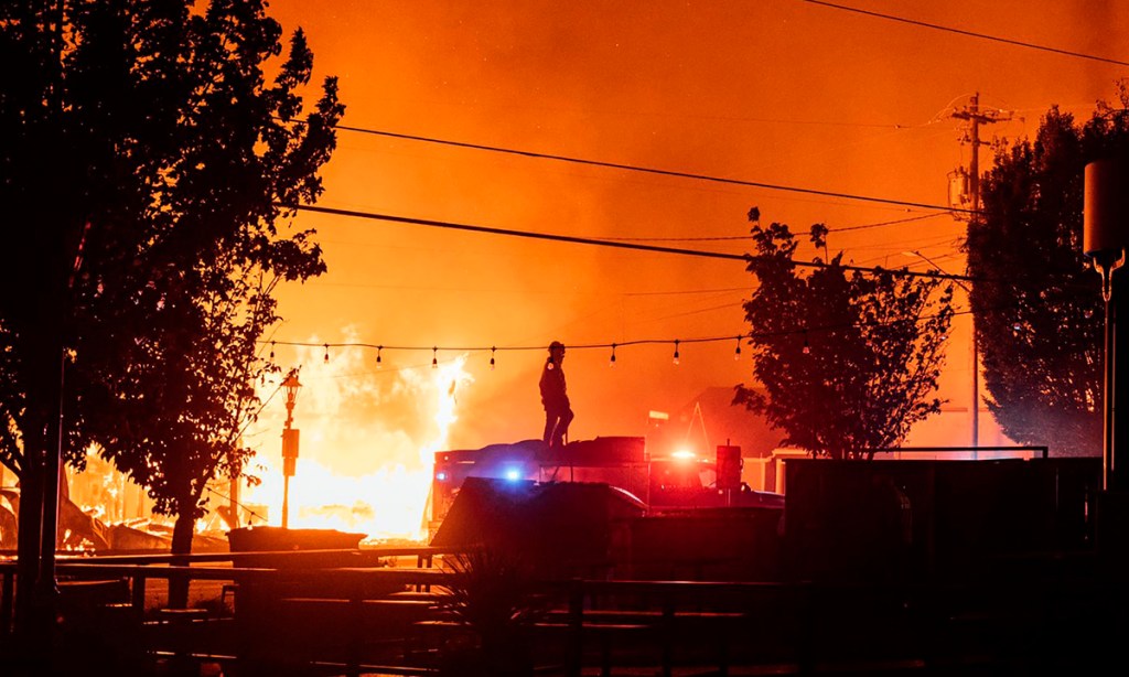 Talent, Oregon is among dozens of towns ravaged by wildfires on the US west coast. Picture: Kevin Jantzer