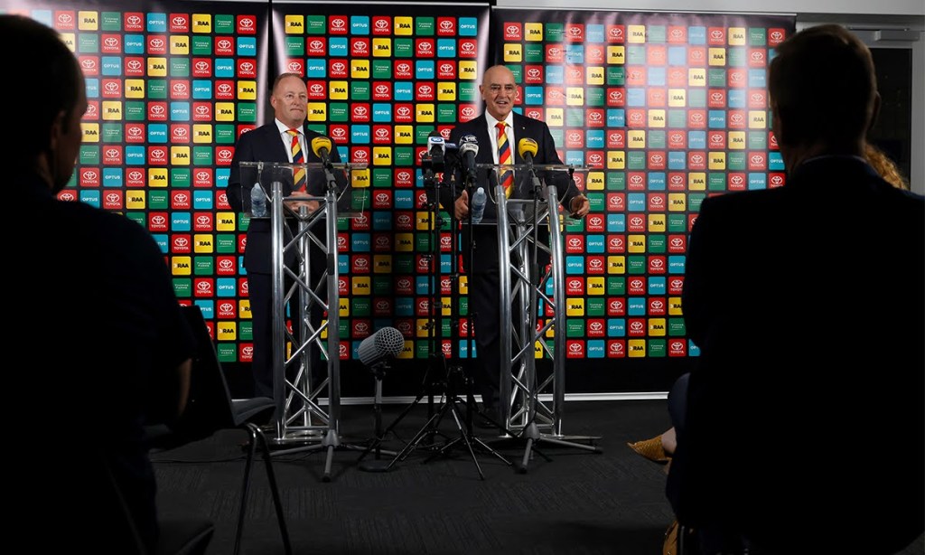 New Crows chairman John Olsen (right) has promised to review all of the club's non-football ventures. Photo: Tony Lewis/InDaily