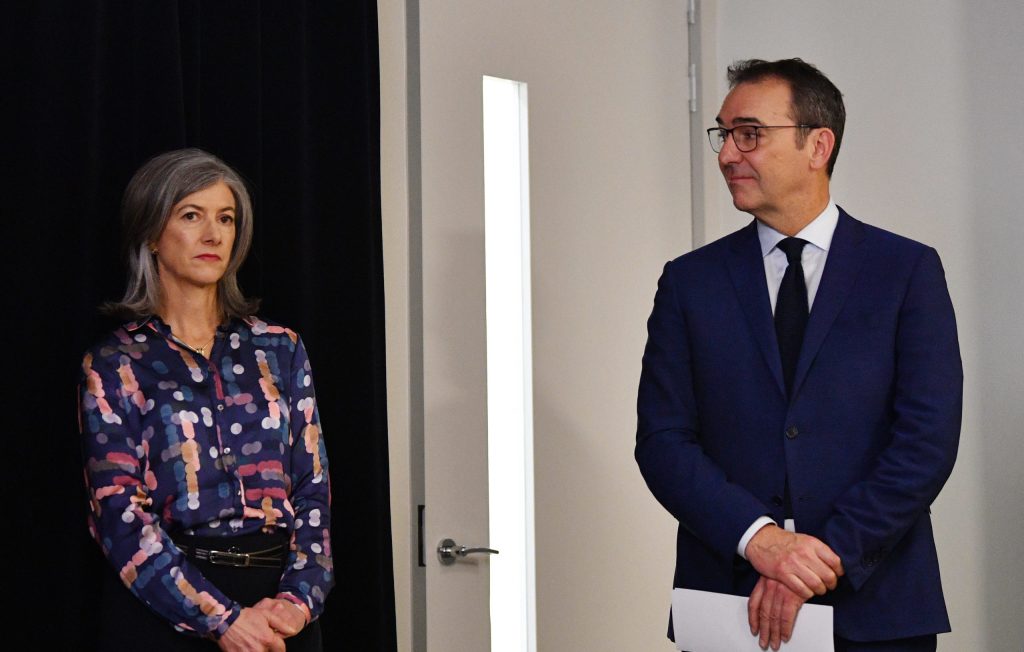 Chief Public Health Officer Professor Nicola Spurrier, with Premier Steven Marshall in June, has raised concerns about the number of coronavirus cases emerging in SA medi-hotels. Photo: David Mariuz / AAP
