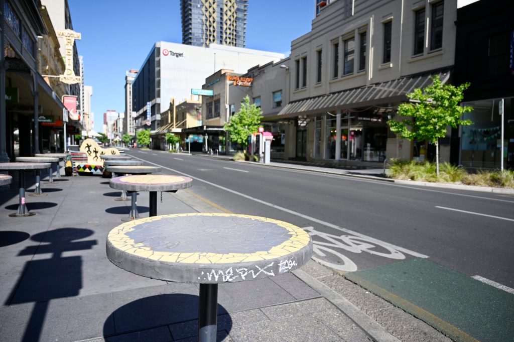 An empty Rundle Street during the lockdown in Adelaide. Image: AAP/David Mariuz