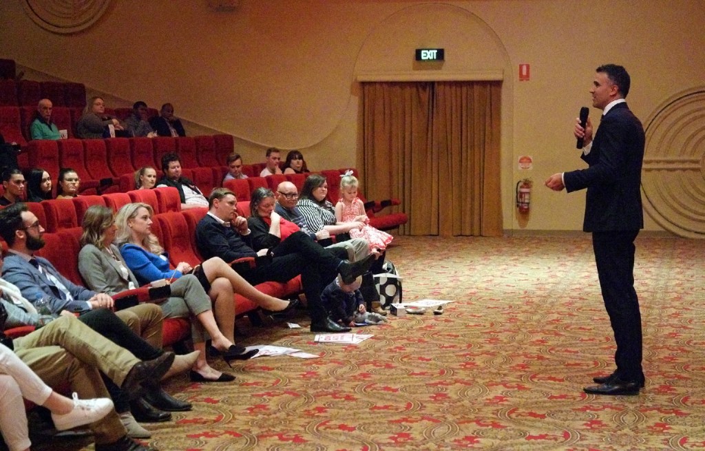 Peter Malinauskas, addressing Labor members at a campaign launch for Adelaide candidate Lucy Hood last week, says rules around party preselections should be clarified. Photo: Tony Lewis / InDaily