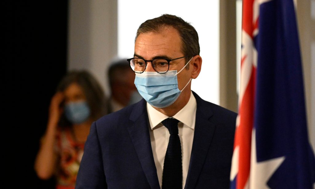 Premier Steven Marshall at this morning's press conference. Photo: David Mariuz/AAP