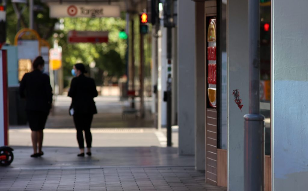 Sparsely populated Pulteney Street during last week's lockdown. Photo: Tony Lewis/InDaily