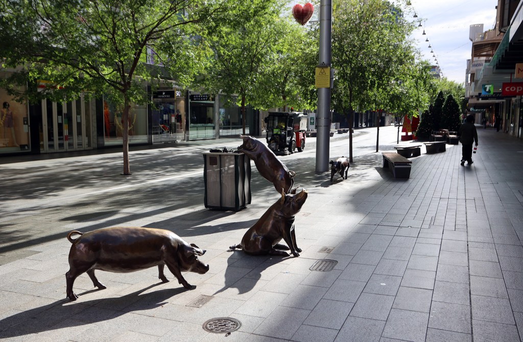 An almost empty Rundle Mall during lockdown. Photo: Tony Lewis/InDaily
