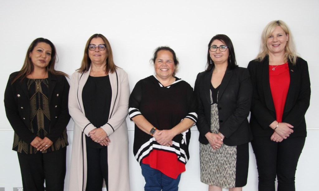 The Aboriginal Co-Chairs of the Senior Management Council’s Aboriginal Affairs Executive Committee. (L-R) Judith Lovegrove, Scharlene Lamont, Lisa Hanson-Agius, Loretta Romeo and Donna Robb. Photo: Supplied.