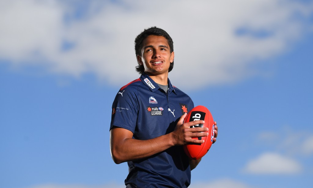 Jamarra Ugle-Hagan 
 is the AFL's No.1 draft pick in 2020 after he was selected by the Western Bulldogs last night. Picture: James Ross/AAP. 
