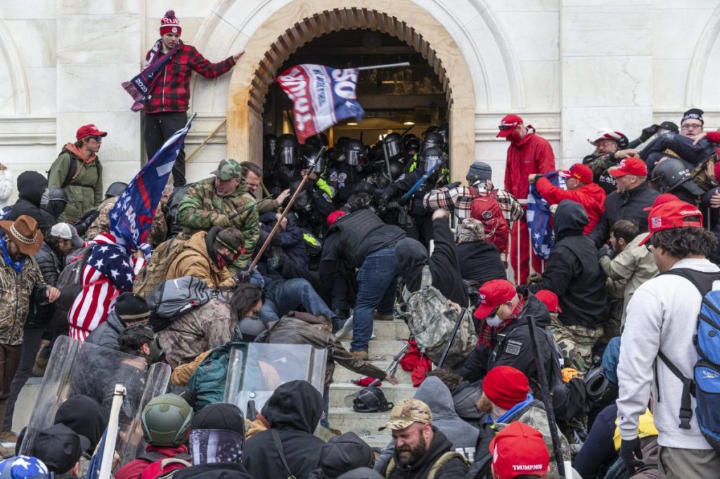 Trump supporters break into the US Capitol in 2020 in  bid to stop Congress ratifiying the election result after the defeated former president claimed it was fraudulent. Photo: Lev Radin/Sipa USA