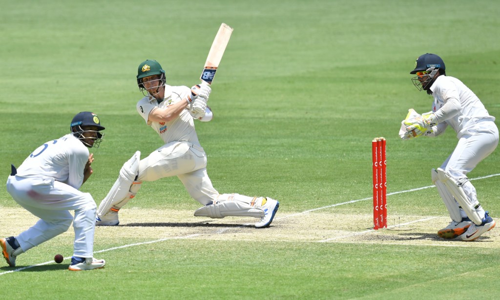 A solid innings of 55 from Steve Smith has helped Australia steady its second innings in the Gabba Test. Picture: Darren England/AAP.