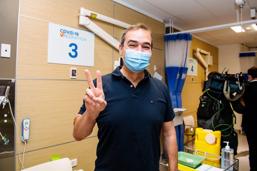 South Australian 
Premier Steven Marshall was among the first to get a COVID jab in SA this morning (AAP Image/Morgan Sette) 