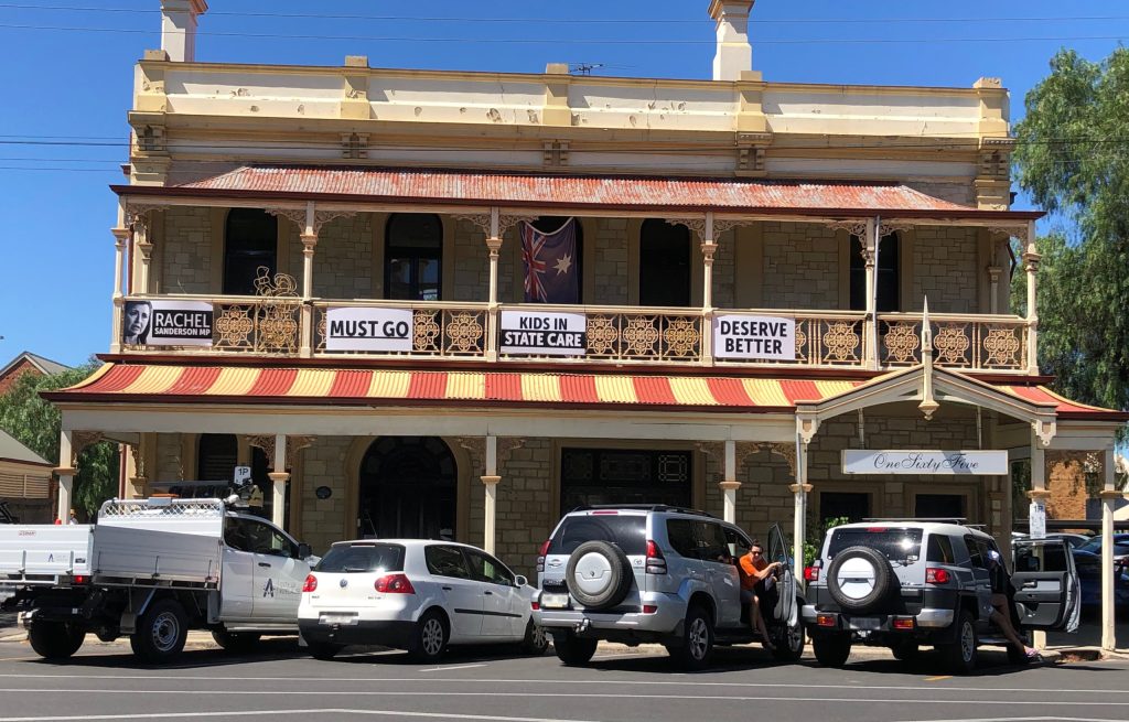 The former Daniel O'Connell bar in North Adelaide - adorned with a political message. 