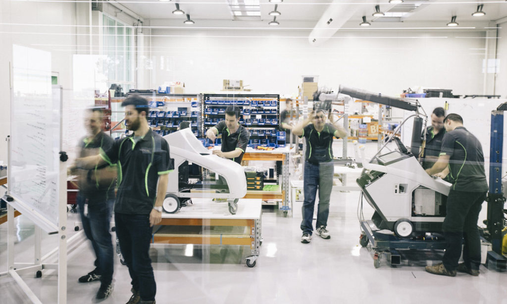Micro-X staff working on the flasgship Nano mobile x-ray at their Tonsley headquarters in South Australia.
