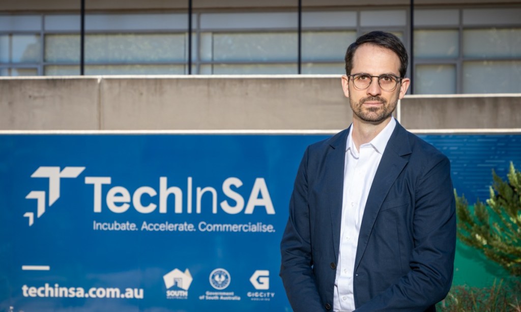 Inaugural Adelaide-based BiomeBank CEO Thomas Mitchell is pictured outside TechInSA, where the poo-lab is located. Image: Supplied.