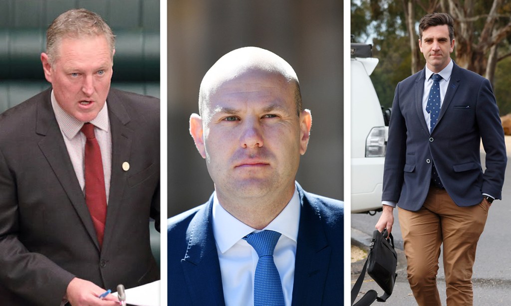 Troy Bell, Sam Duluk and Fraser Ellis. Photos via Tony Lewis / InDaily, and AAP.