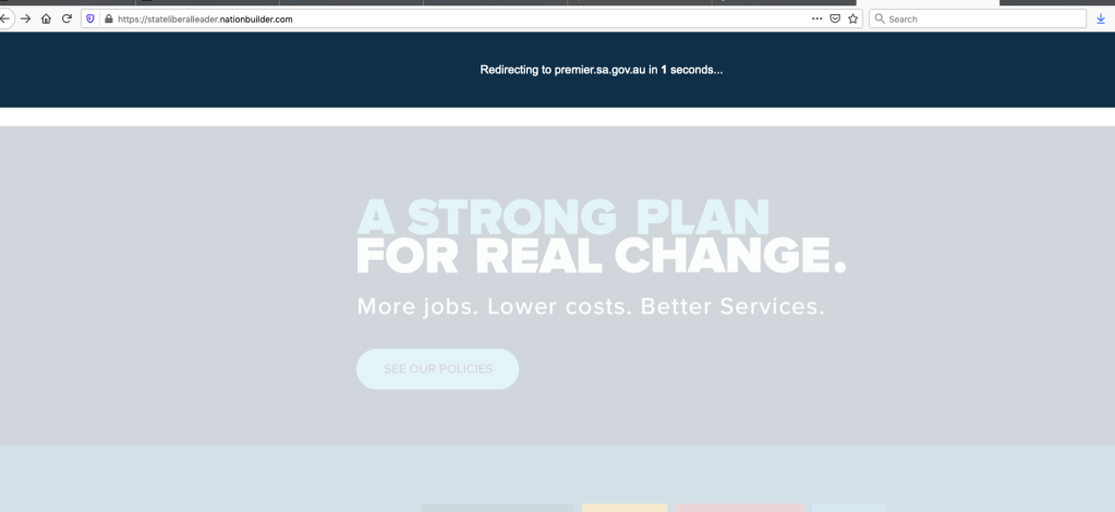 Website users have been redirected via Steven Marshall's own site.