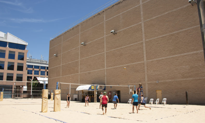 The Pirie and Frome Street beach volleyball courts. Photo: Angela Skujins/CityMag