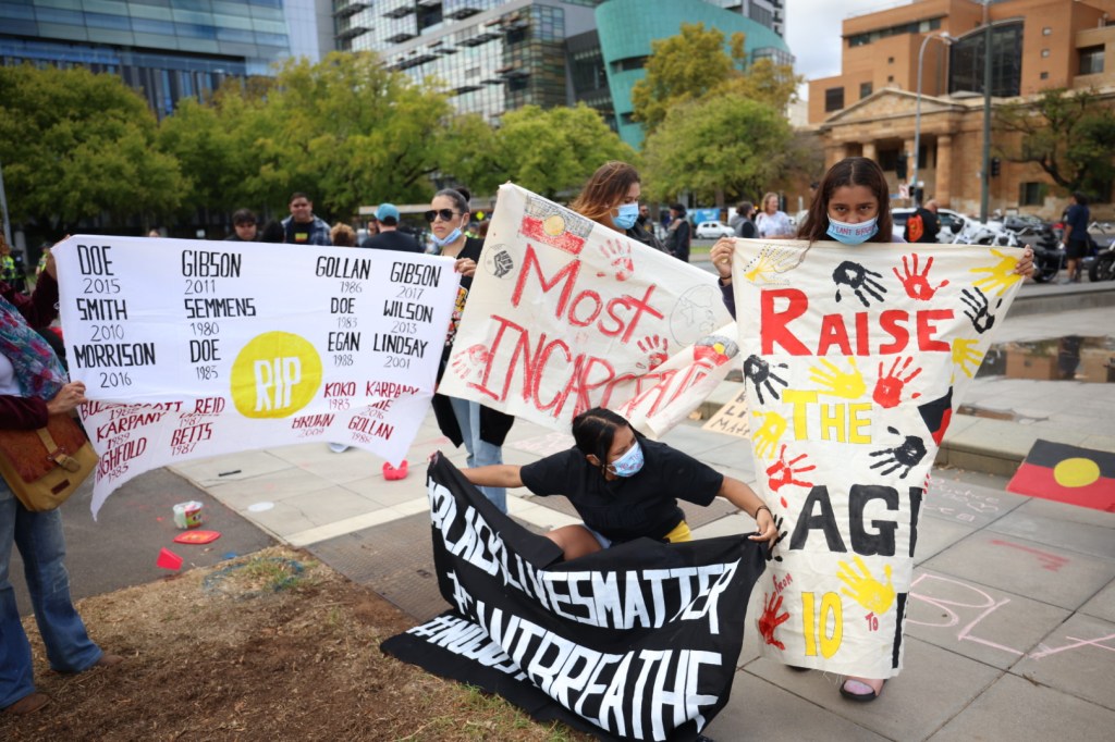 Protestors at Victoria Square this morning. Photo: Tony Lewis/InDaily 