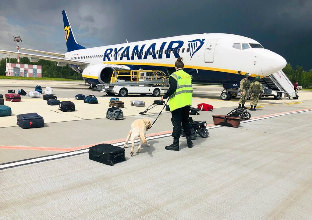 The Ryanair plane carrying opposition figure Raman Pratasevich at an airport in Belarus. Photo Onliner/AP