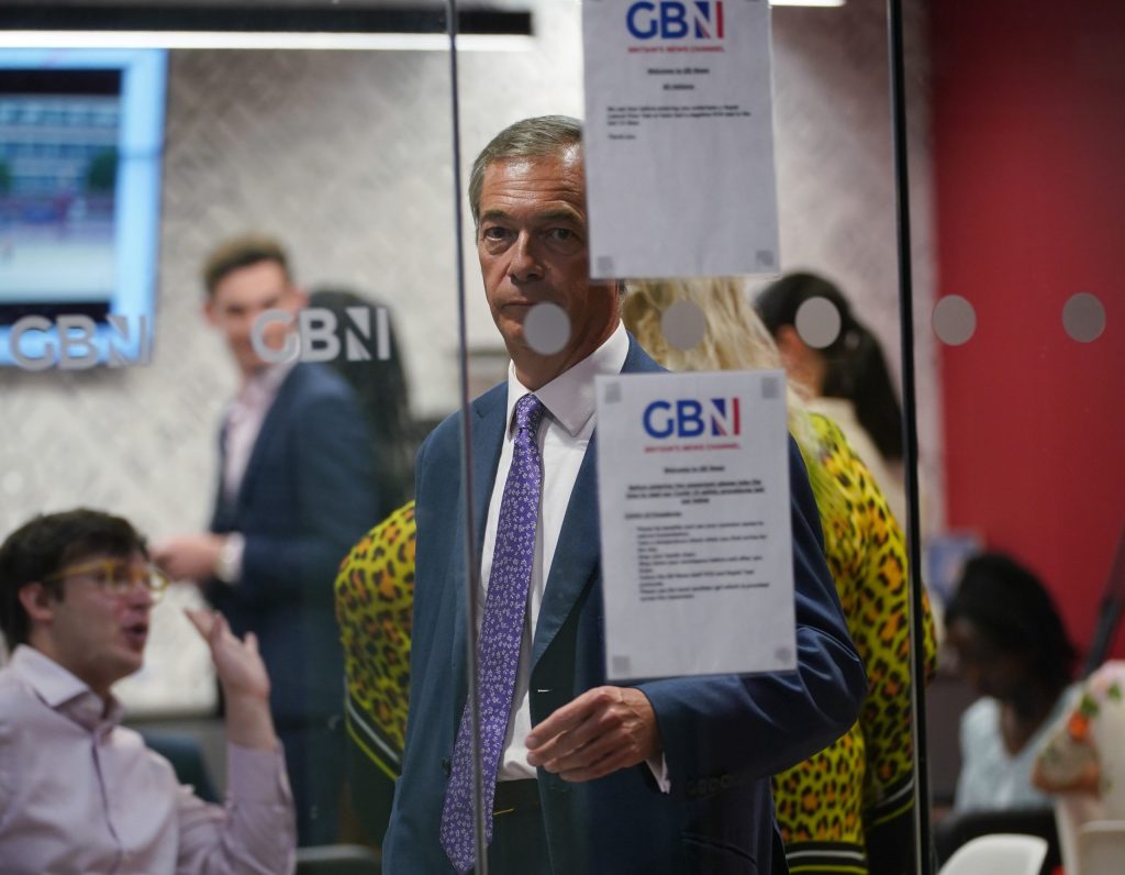 Former Brexit Party leader Nigel Farage at the GB News launch. Photo: Yui Mok/PA Wire