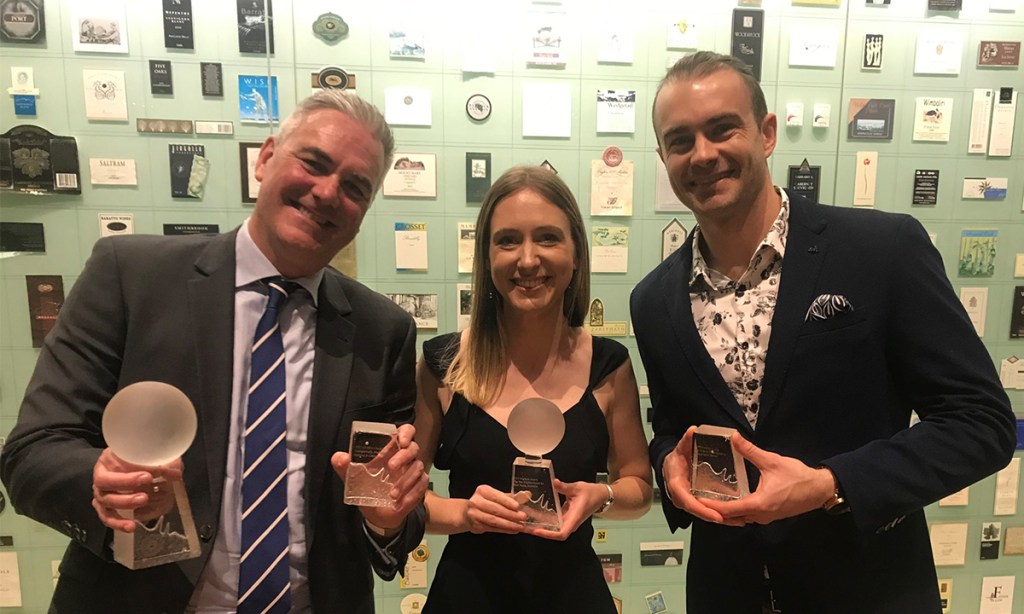 Tom Richardson, Stephanie Richards and Ben Kelly with their awards. Photo: David Eccles/InDaily