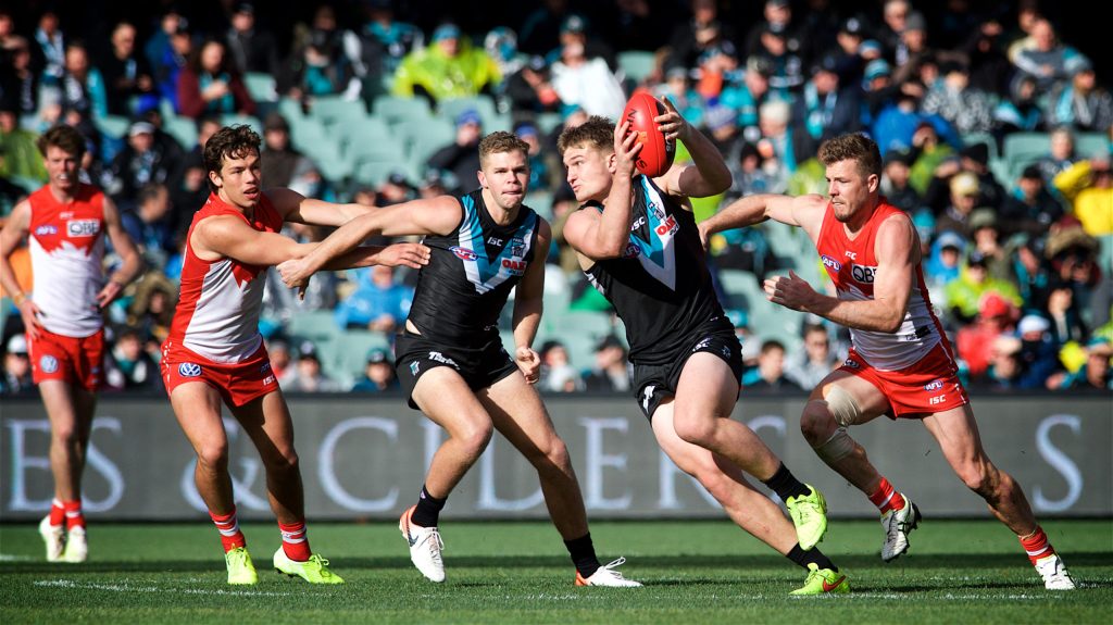 Port Adelaide clash with Sydney at the Adelaide Oval on Saturday night is up in their air due to a growing COVID cluster in Sydney's east (Photo: Michael Errey/InDaily)