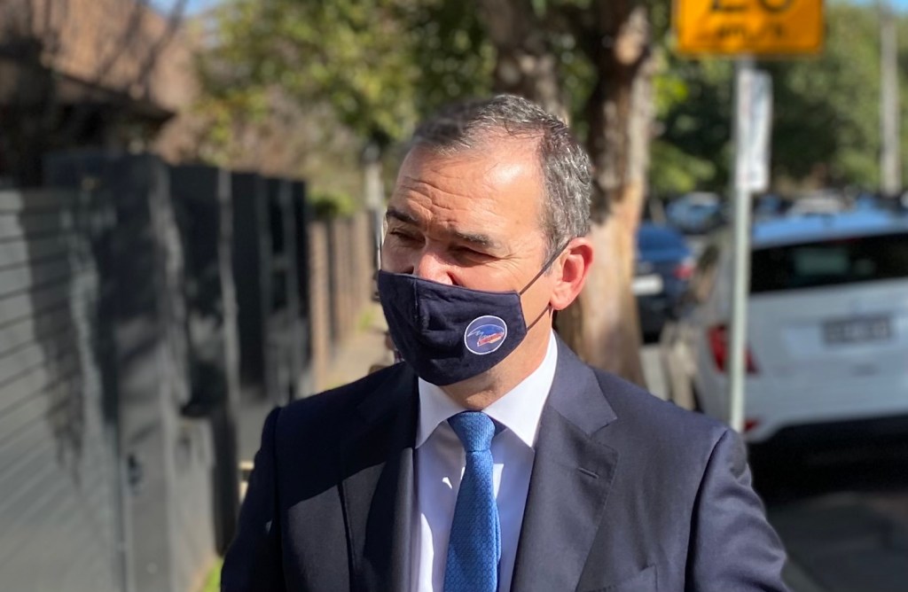 Premier Steven Marshall sporting the Crows logo yesterday. Photo: Tom Richardson / InDaily