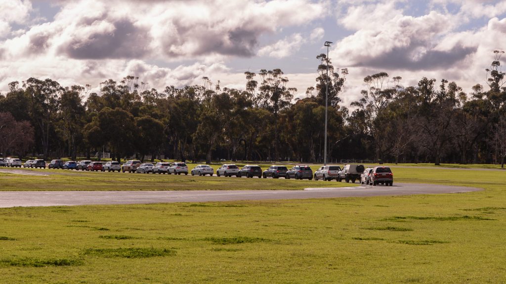 A much shorter queue for testing at Victoria Park yesterday. Photo: Michael Errey / InDaily