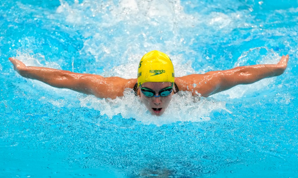 Emma McKeon will swim for gold in the final of the women's 100-metre butterfly at the 2020 Tokyo Olympics today. Photo: Charlie Riedel/AP