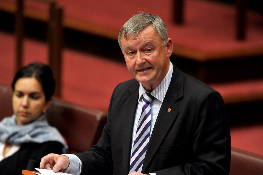 ALP Senator Alex Gallacher delivers his maiden speech to the Senate in August 2011. Photo: AAP/Alan Porritt