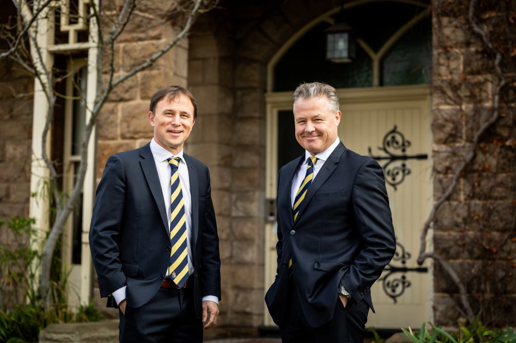 Lincoln College CEO Paul Tosch (left) with outgoing Chair Roland Roccioletti (Image: supplied).