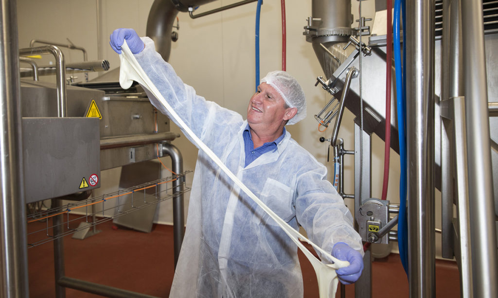 Beston Global Foods Master Cheesemaker Paul Connolly stretches  Mozzarella at Jervois.